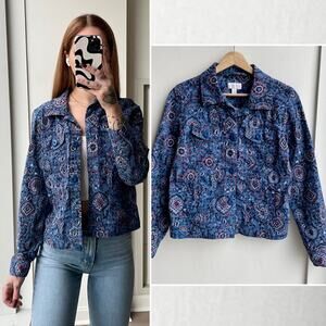 Charter Club Floral Mandala Print Cotton Jacket Blue Red Womens S Western Boho